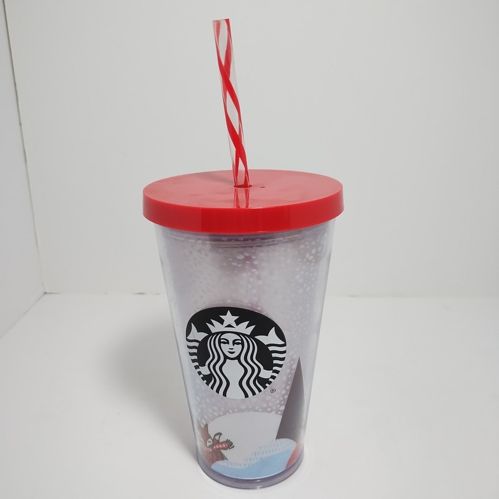 Starbucks Christmas Holiday 16oz Tumbler Cold Cup Travel Mug Fox Red White‎